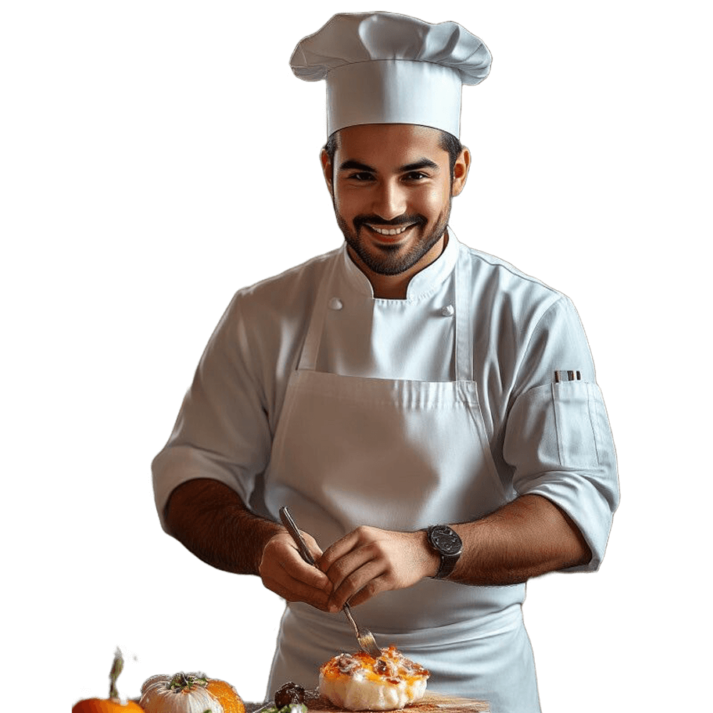 Professional chef decorating gourmet dessert in luxury restaurant